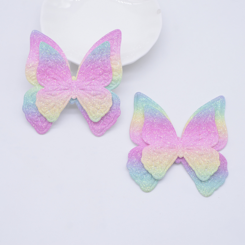 12pcs 58*65mm Glitzer Leder Doppels ch metter ling Applikationen für DIY Kopf bedeckung Haars pangen Bogen Dekor Kleidung Hut Schuhe Nähen Patches – Detail 9