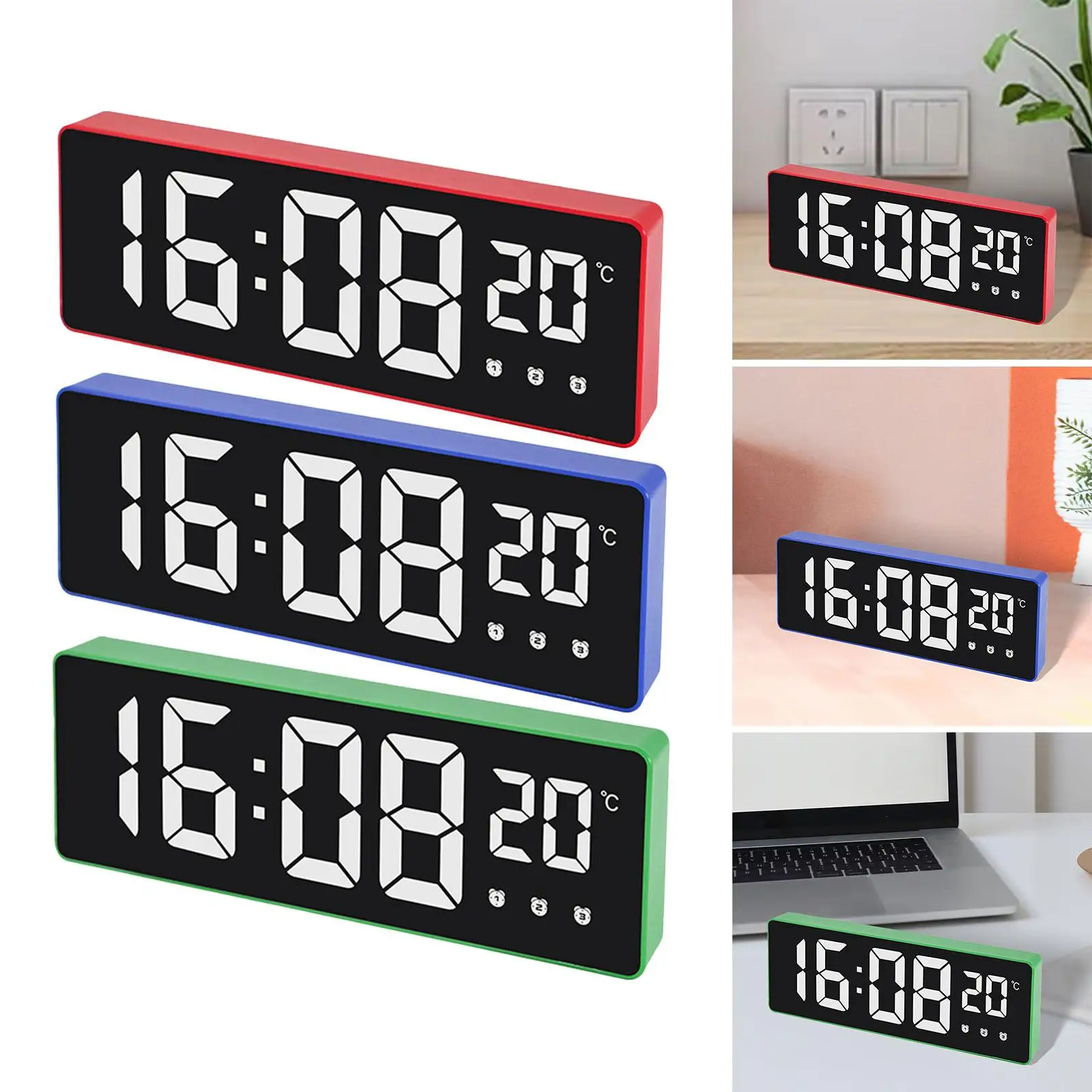 Digital Alarm Clock Voice Control Temperature Display Large Number Silent LED Screen for Indoor Desktop Office Home Date