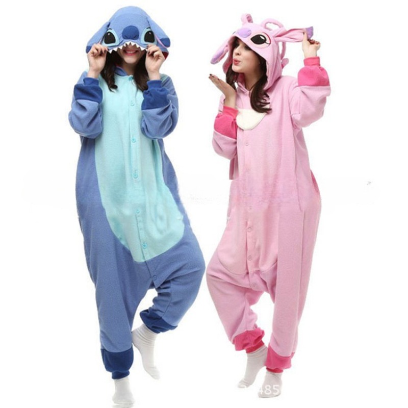 Stitch Kigurumi Onesie Kawaii Teenagers Women Pajamas Flannel Warm Soft Overall Onepiece Night Home Sleeping Jumpsuit