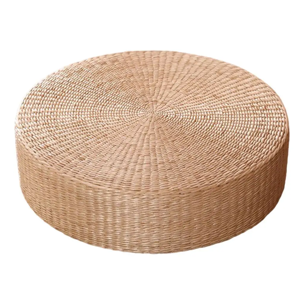 Straw Round Pouf Japanese Style Thicken Floor Cushion Straw Handcrafted Rattan Yoga Cushion Comfortable Living Room Decor