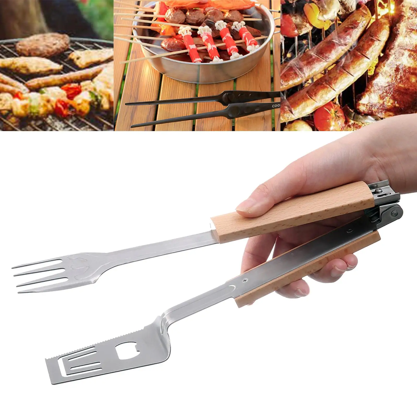 Stainless Steel Grill Tongs Serving Utensils Long Nonslip Grip Tweezer Kitchen Tongs for Hiking Picnic Buffet BBQ Camping