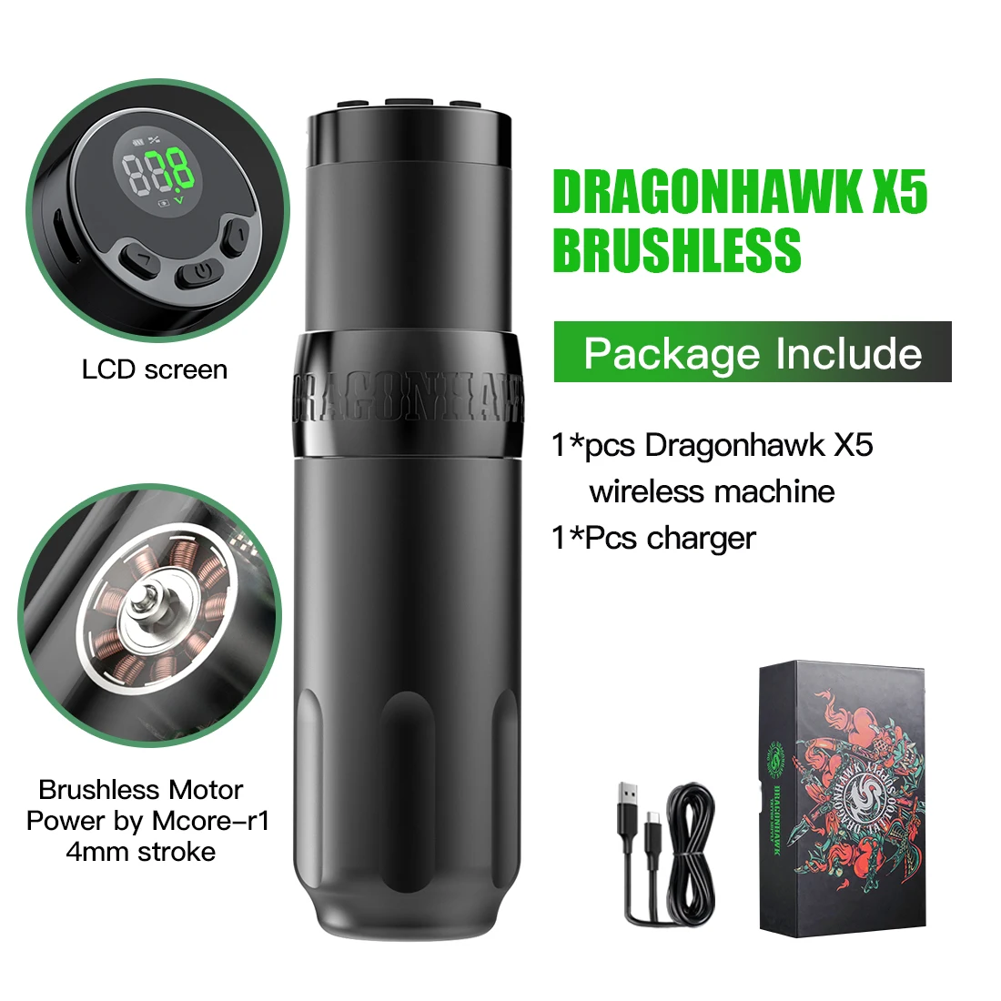 Best of Dragonhawk X5 4.0mm Wireless LED Display Rotary Brushless Motor Tattoo Machine Pen Battery Body Art Permanent Makeup Tattoo Gun Reviews & Tips