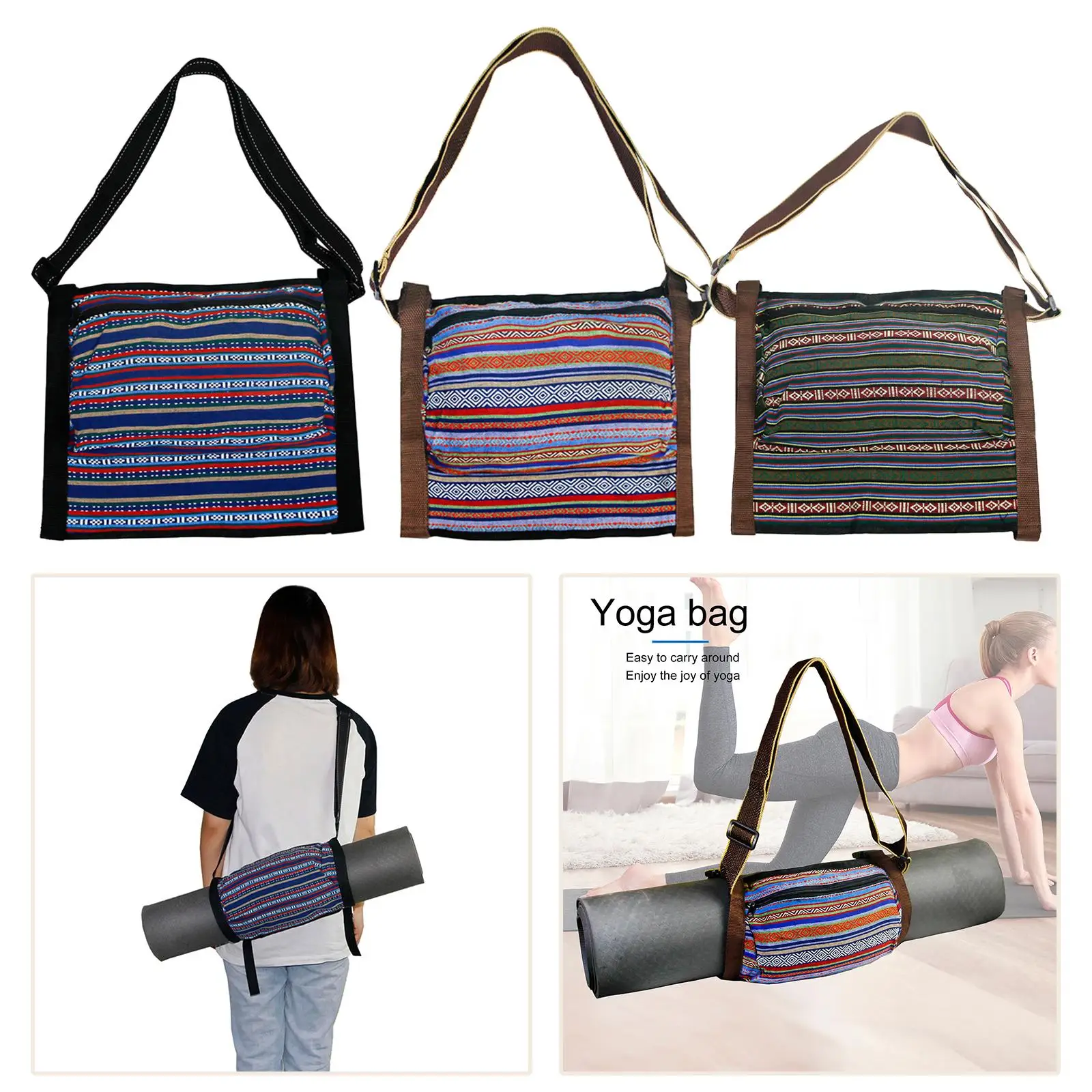 Portable Yoga Mat Bag Gym Storage Sling Carrier Adjustable Strap Pilates Carry Zipper Pocket Tote Handbag for Outdoor Travel