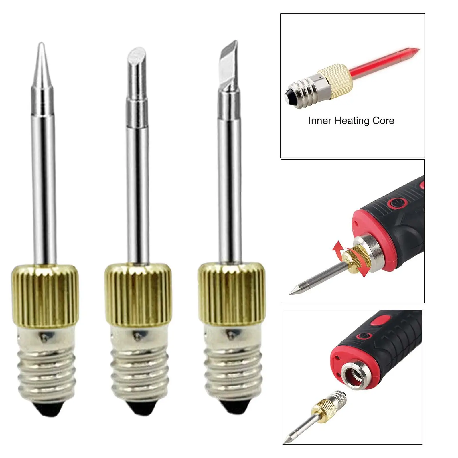 3Pcs Durable Soldering Iron Tips Replaceable E10 Components Tool Needle Tips Accessories Threaded solder for Repair Indoor