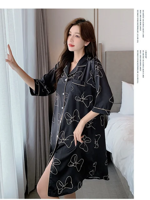 Plus Summer Womens Silk Night Gowns Large Size Dressing Gown