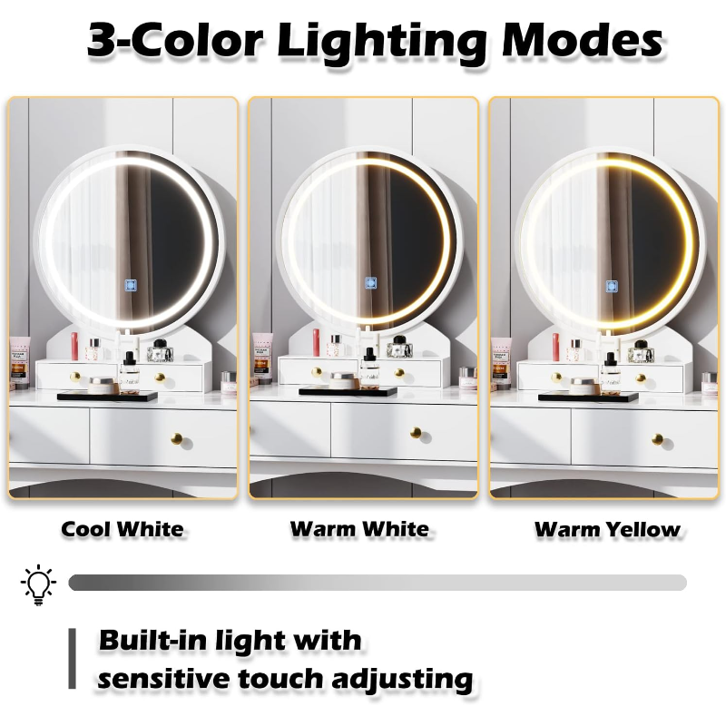 Description Picture 4 of itemFurmax Vanity Desk Makeup Vanity Table with Lighted Mirror Vanity Set with Modern Desktop , 4 Storage Drawers, 3 Colors