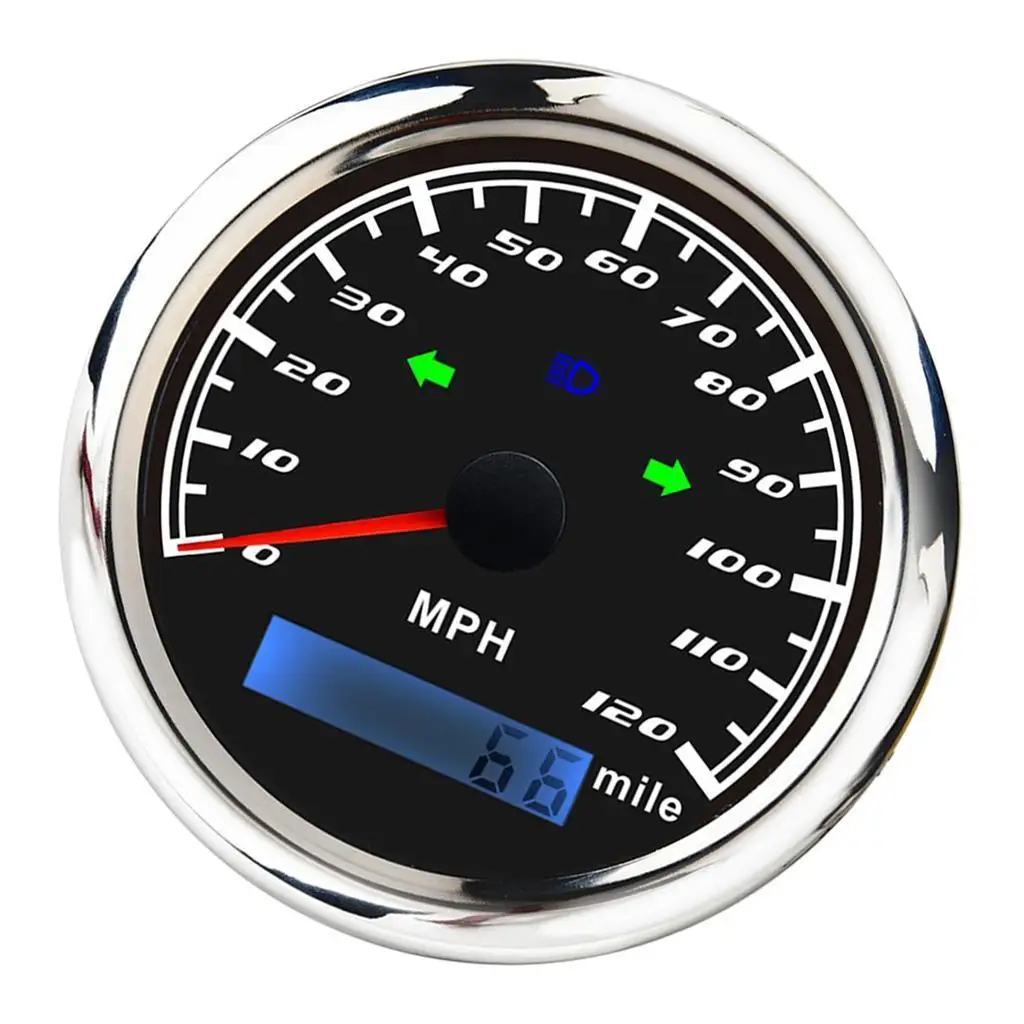 GPS Speedometer Marine / Auto 0-120MPH 85mm w/LED Far Light , Black/316L  