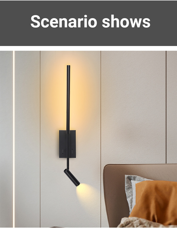 Modern Minimalist Long Rotating Art Wall Lamp Bedroom Bedside Reading Light Living Room Sofa Led Lights Interior Home Decor