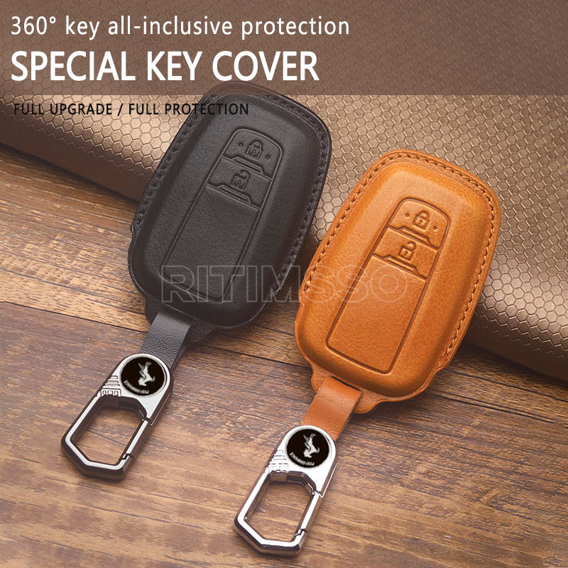 Copertura chiave dell'automobile del cuoio genuino per Toyota Camry Prius Corolla C-HR CHR RAV4 Avalon Land Cruiser Prado 2018 2019 2020 telecomando - Sb3ce9c9264e94d68abe622db68190c6bc