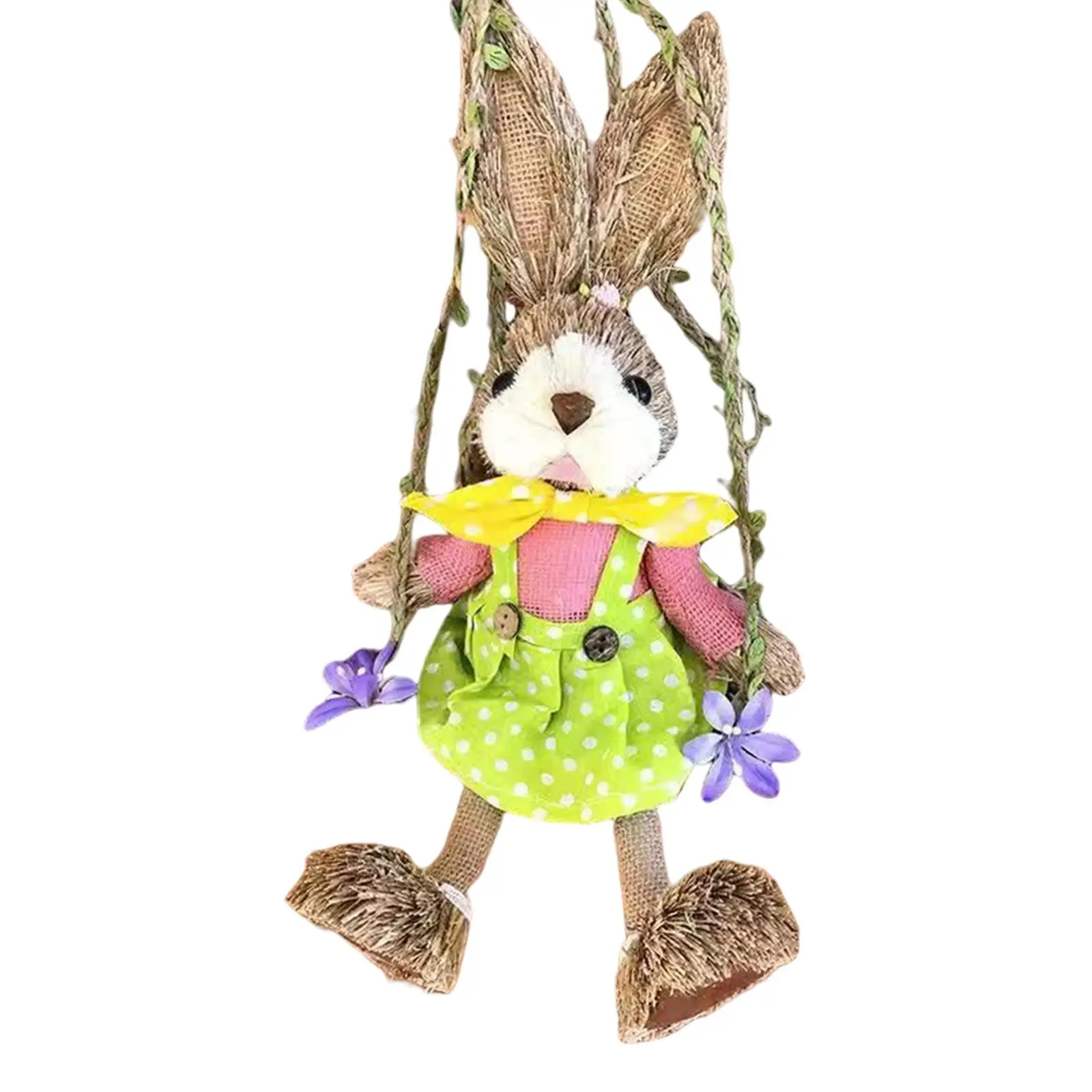 Straw Swing Rabbit Hanging Ornament Indoor Animal Statue Creative for Easter