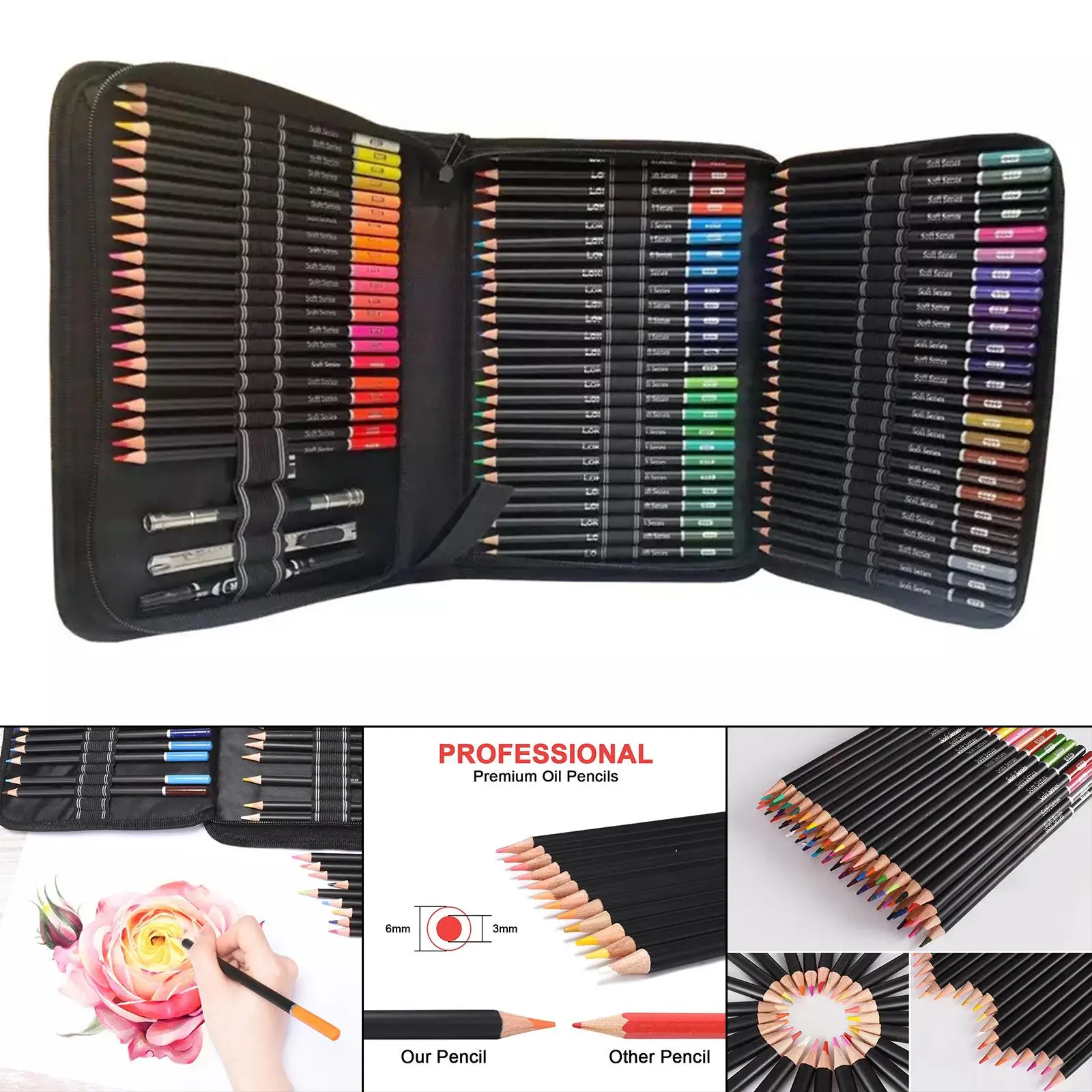 Professional 72 Oil Colored Pencils with Pencil Extender Supplies Crafting Beginner Drawing Shading Colouring