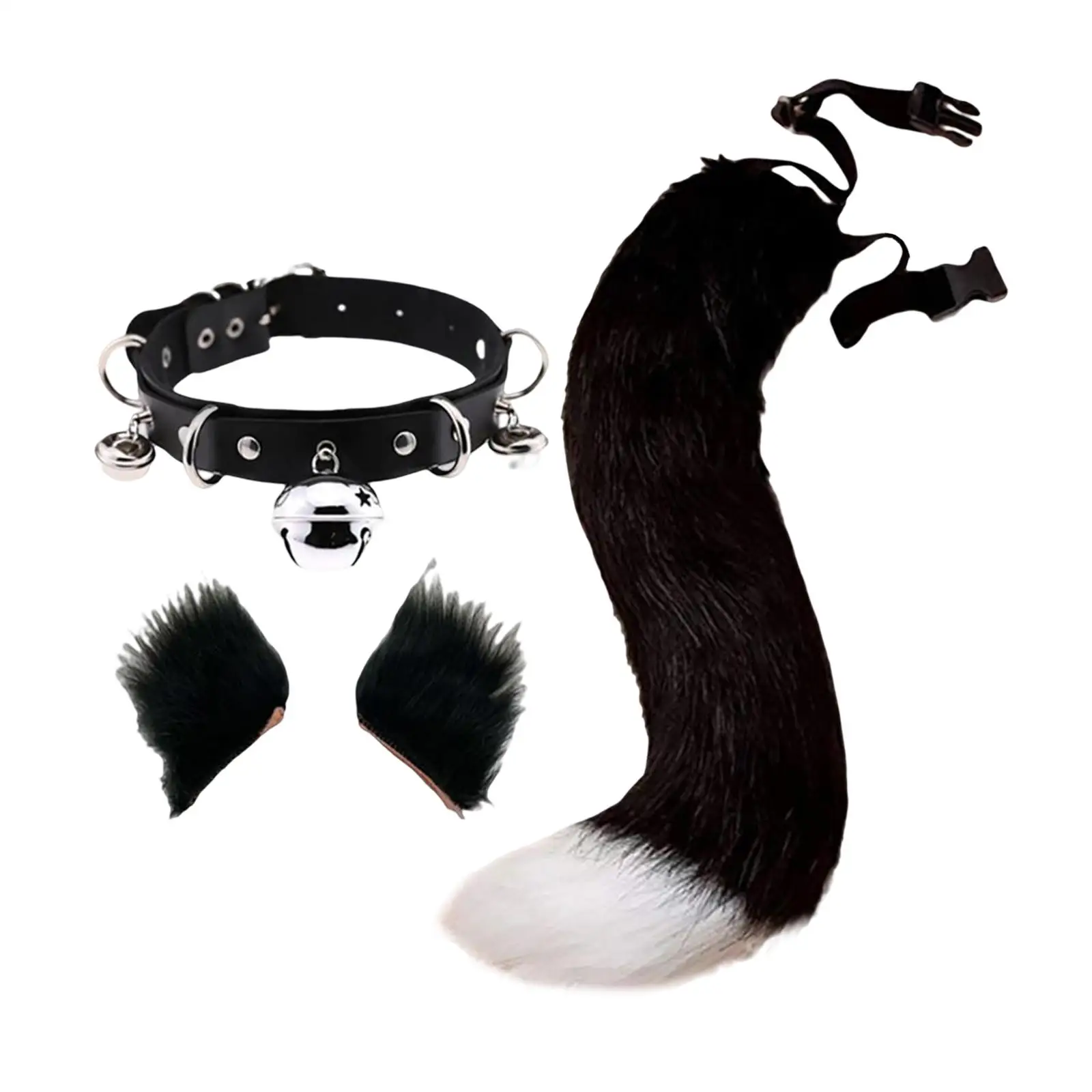 4Pcs Animal Fox Ears Hair Clips Faux Fur Long Tails Cosplay Halloween Prop