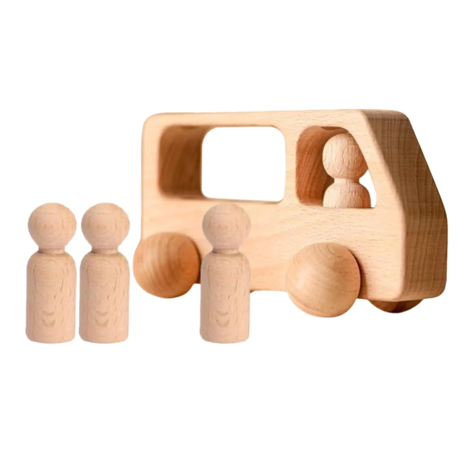 Wooden Bus Toy Learning Educational Toy Develop Fine Motor Skills Peg Dolls for Toddler