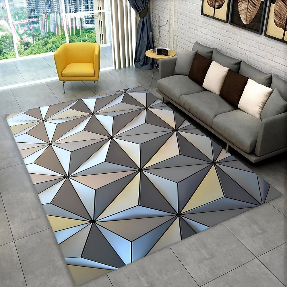 3D Abstract Mirror Floor Mat Fashion Geometric Illusion Small Floor Mat for Living Room Bedroom Area Large Rug Home Non-slip Rug