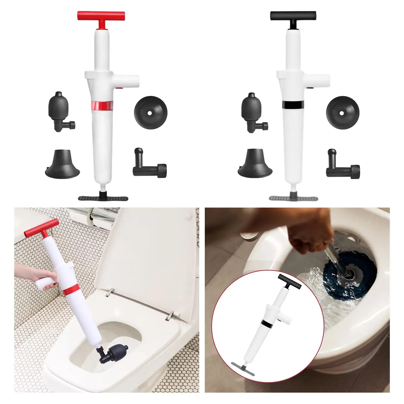 High Pressure Toilet Plunger Air Drain Blaster Kit with Real Time Barometer Floor Drain Toilet Unclogger for Bathroom Kitchen