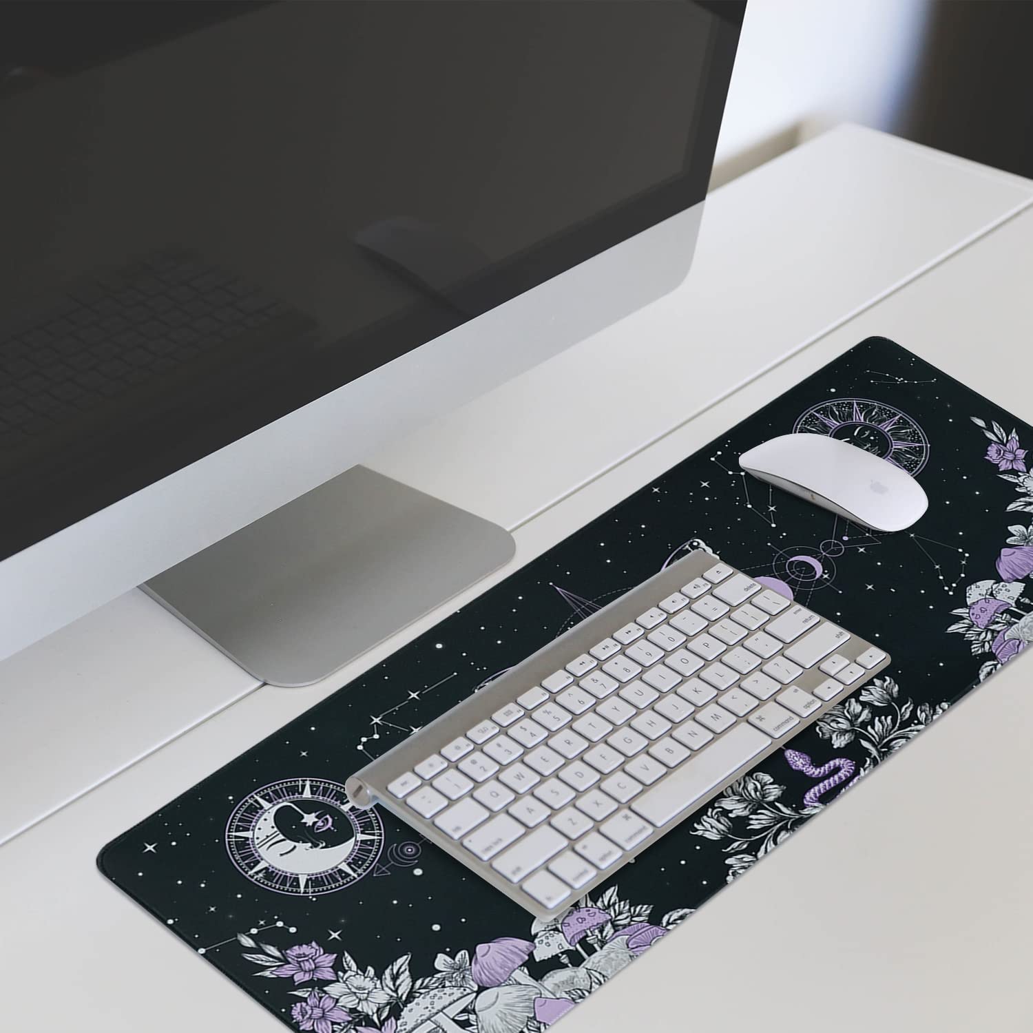 Trippy Cogumelo Lua Galaxy Mousepad Preto Roxo