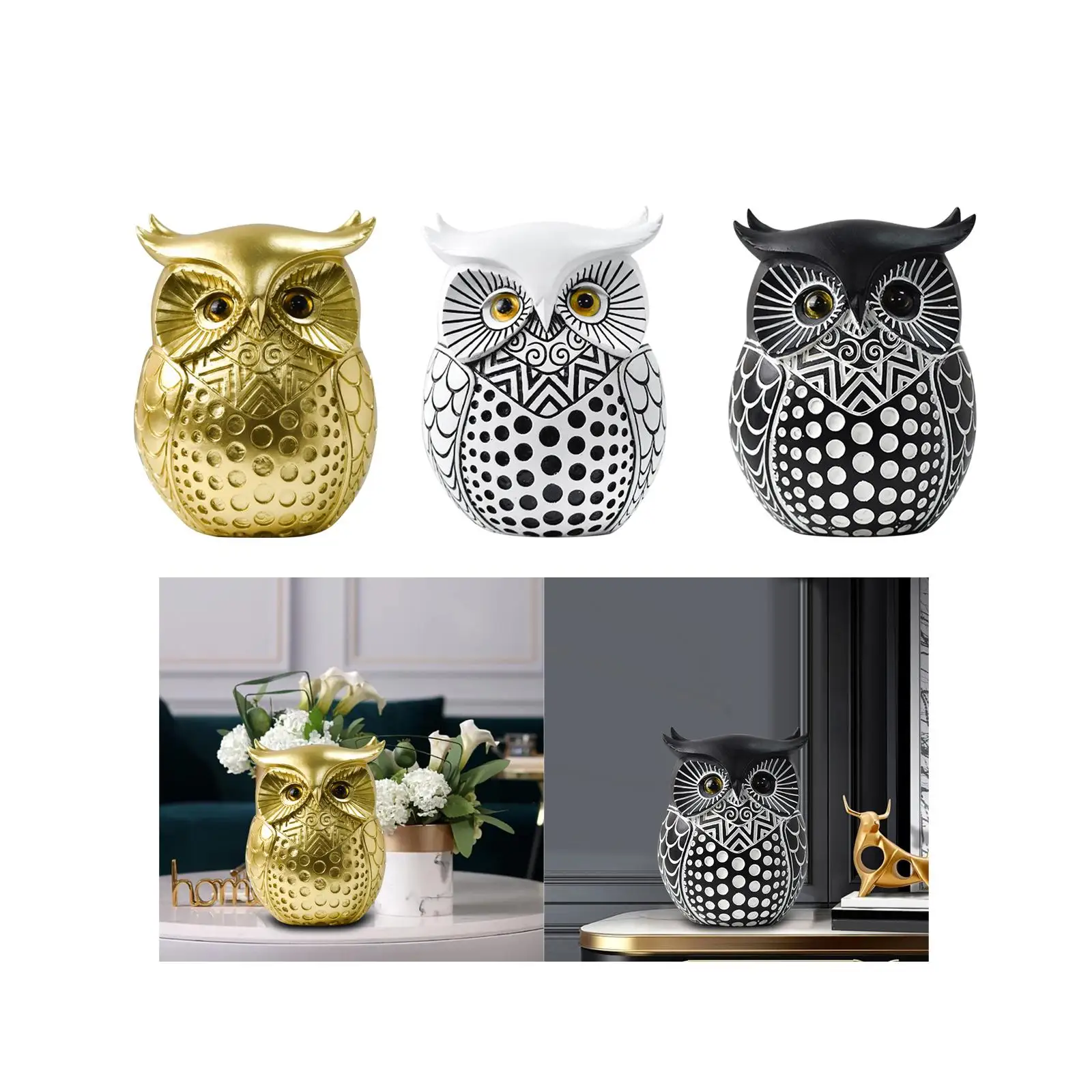 Owl Statue Home Decor Cute Crafts Animal Sculpture for Mantel Office Bedroom