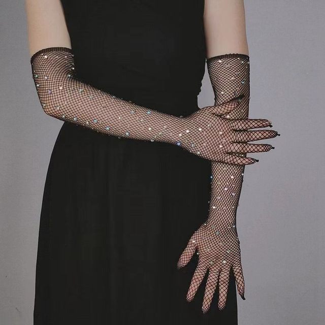 2 Paires Gants Opéra Dentelle - Noir Et Blanc Sans Doigts à Fleurs - Pour Mariage, Soirée