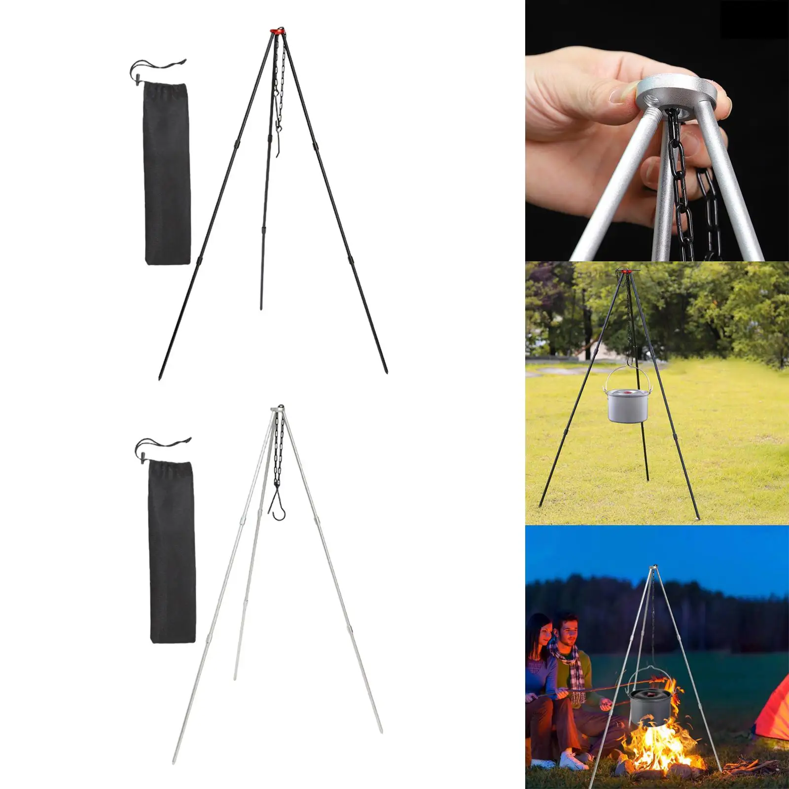 Telescopic Tripod Grilling Set Portable Hanging Pot for Campfire Picnic BBQ Premium Portable Outdoor Cooking Tripod for Cooker