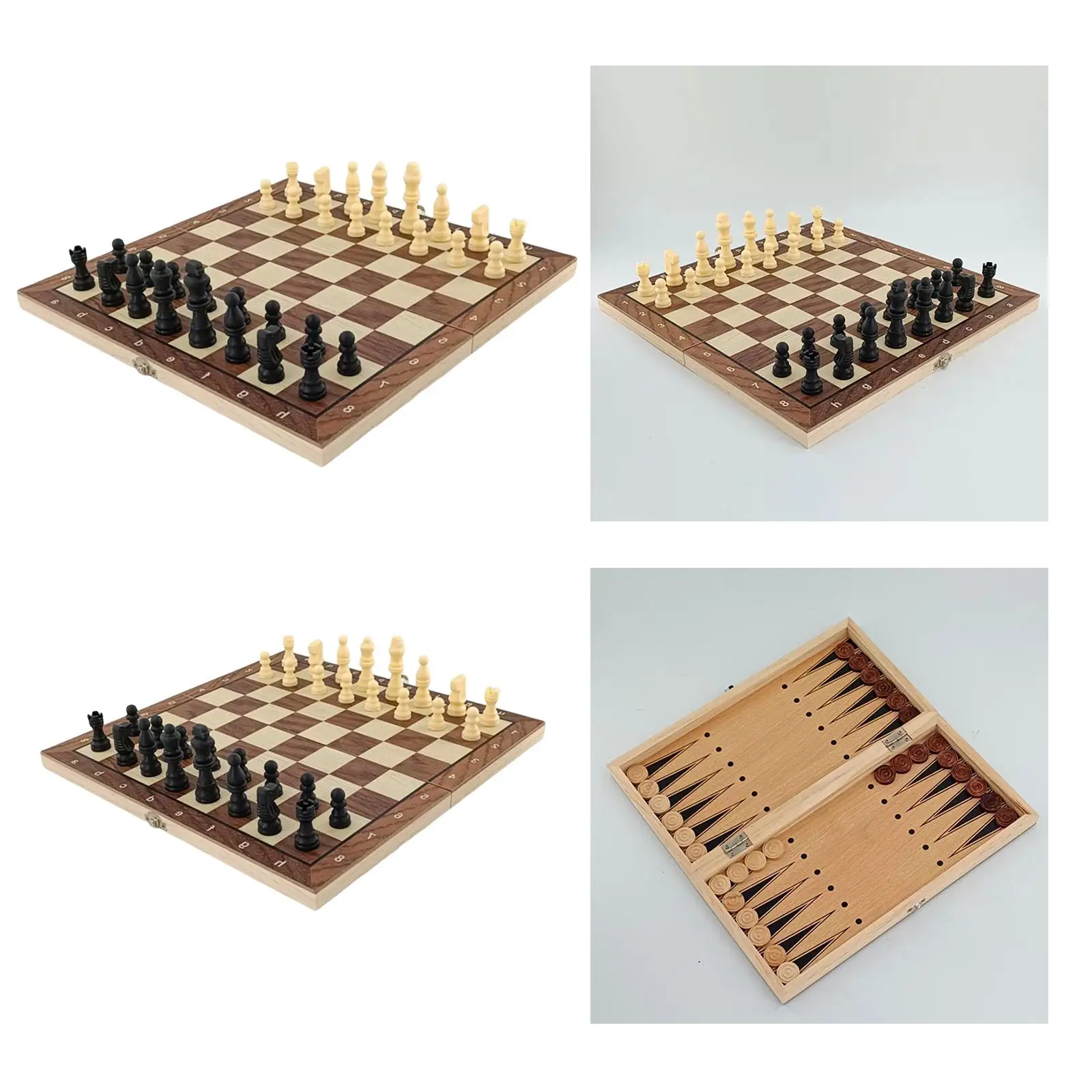 Chess Checkers Backgammon set Entertainment Toys Folding Storage Wooden Chess Board Set for Draughts Kids Gifts