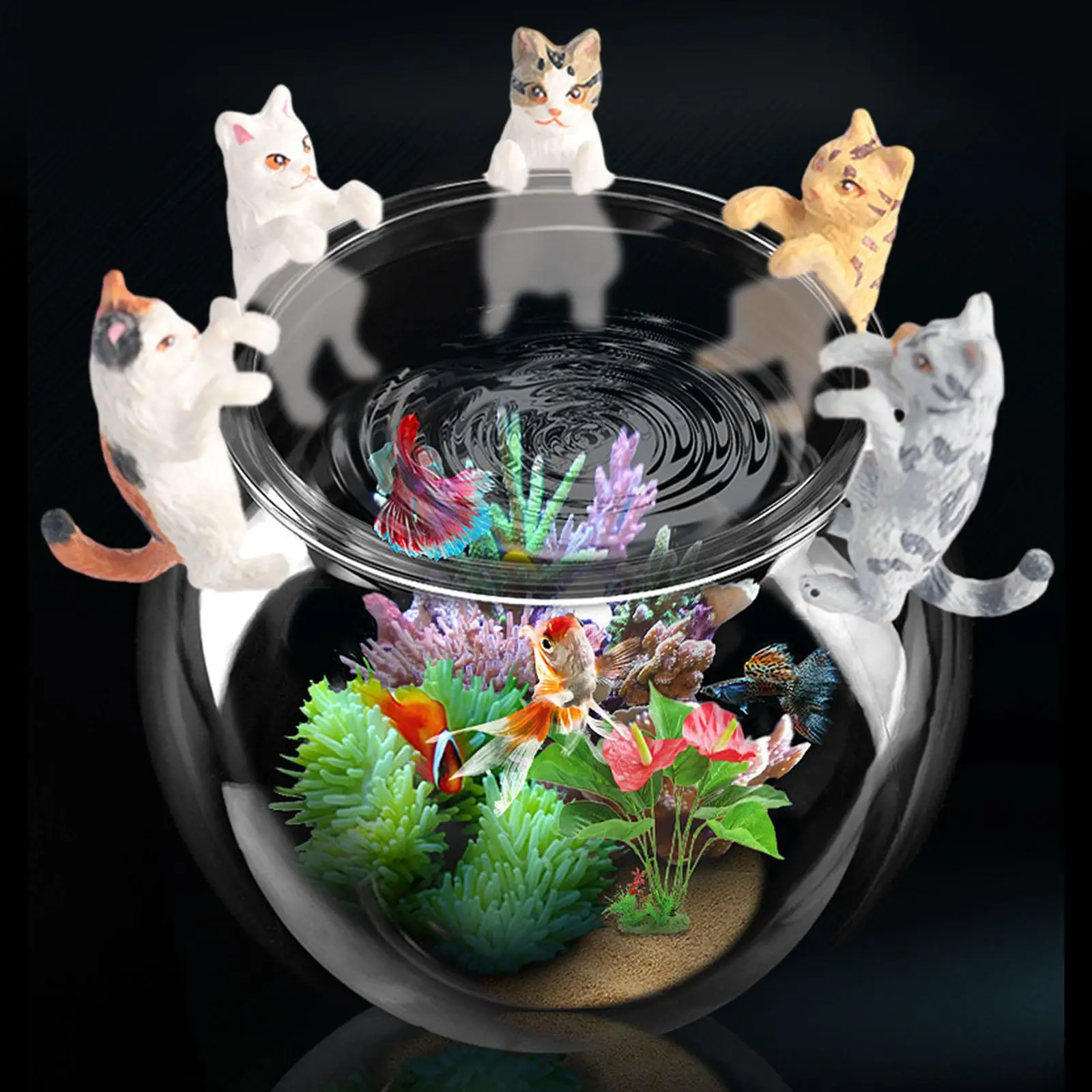 5x Hanging Animal Statue Cat Terrarium Edge Decor Aquarium Ornament for Aquarium Lovers Flowerpot Fence Patio Decoration