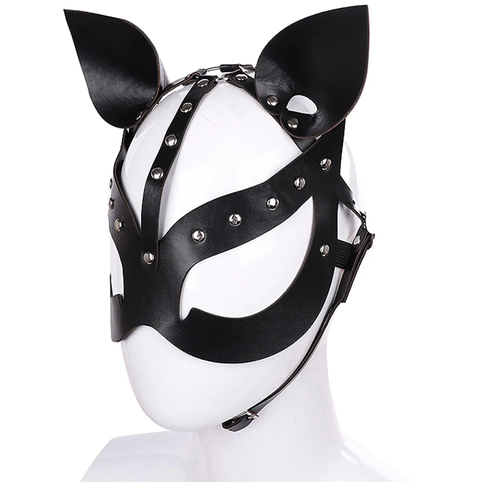 Masquerade Mask, Half Face Cat Leather Mask, Cat Mask Rivet, Kitten Leather Mask for Halloween Easter Masquerade Accessories