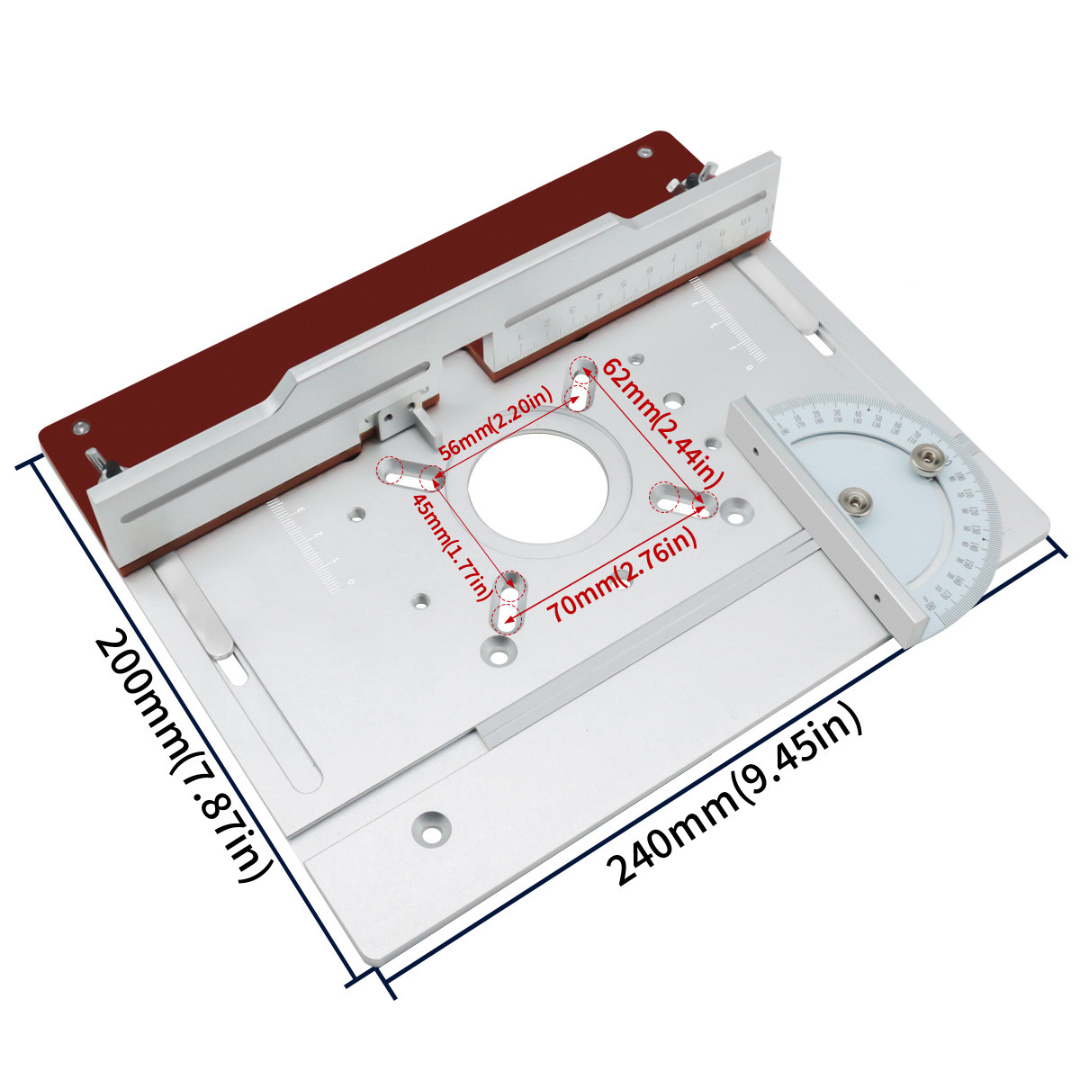 Router Lift – Aluminium-Frästisch-Einsatzplatte mit Zapfenzaun, elektrisches Holzfräsen, Klappbrett mit Gehrungslehre, Führungsset – Detail 3