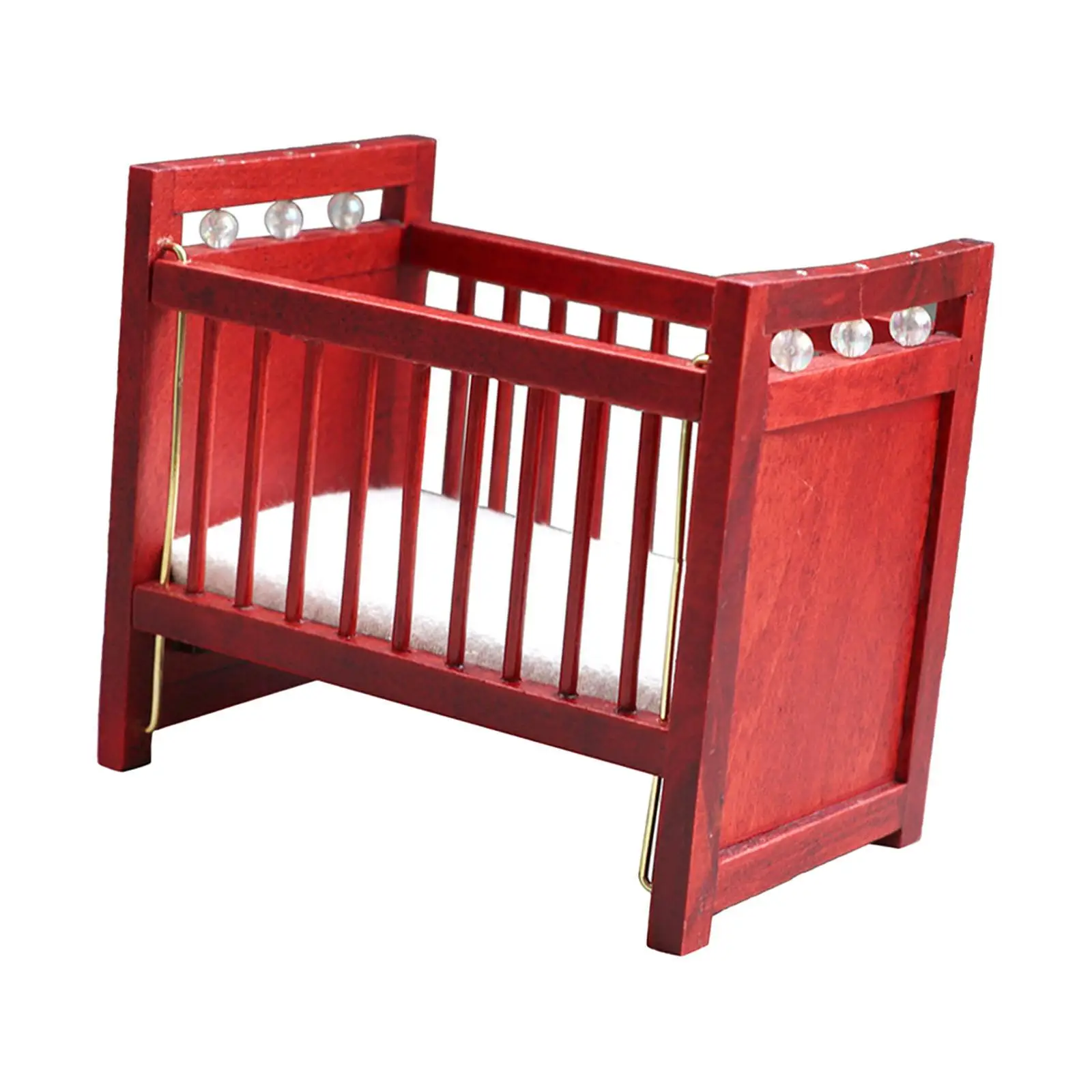 Miniature Dollhouse Bed Bedroom Scene 1:12 Photo Props Red Crib Decoration