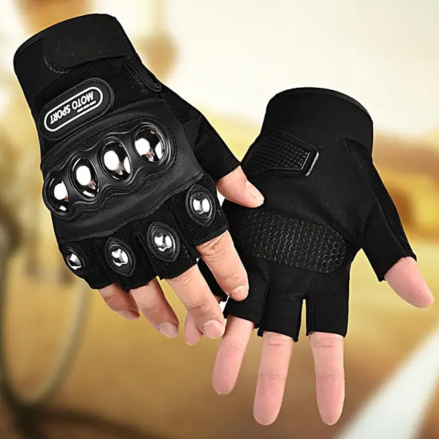 Guantes de cuero para motocicleta para hombre, Guantes de Motocross de  medio dedo, sin dedos, de fibra de carbono, Luva, Guanti Enduro