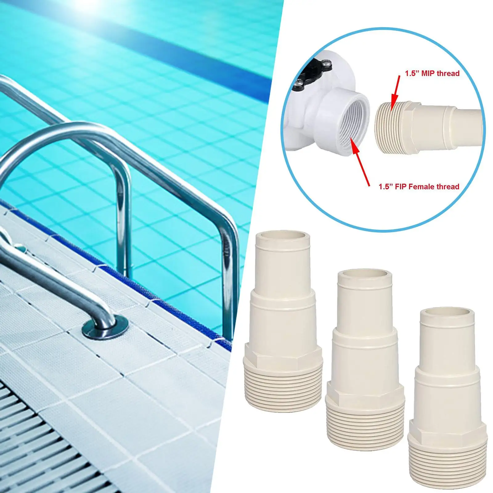3Pcs 1.5 inch and 1.25 inch Hose Adapters Pool Filter Pump Hose Adapter for above Ground Pool Pump Skimmer Plumbing Connection