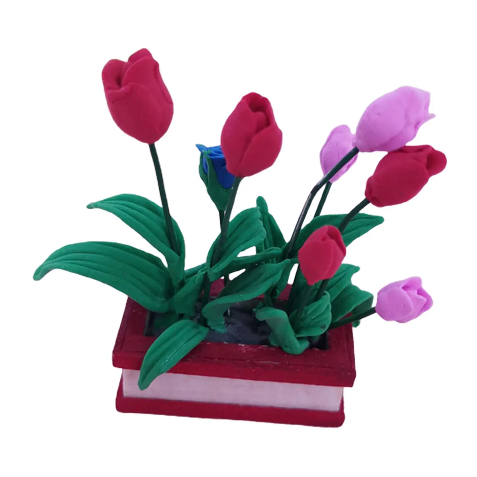 1/12 Dollhouse Tiny Bonsai Model Garden Plant Tulips for Diorama Dollhouse Accessories Fairy Garden Micro Landscape Gift