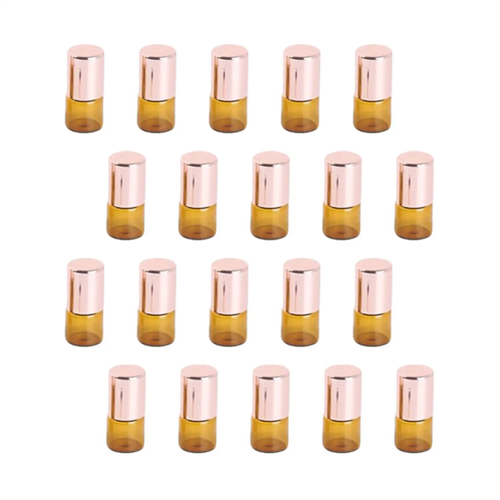 20Pcs Refillable Amber Glass Roll On Bottles Holder for Cosmetic Makeup Sample Smooth Rolling Metal Ball Accessory Lightweight