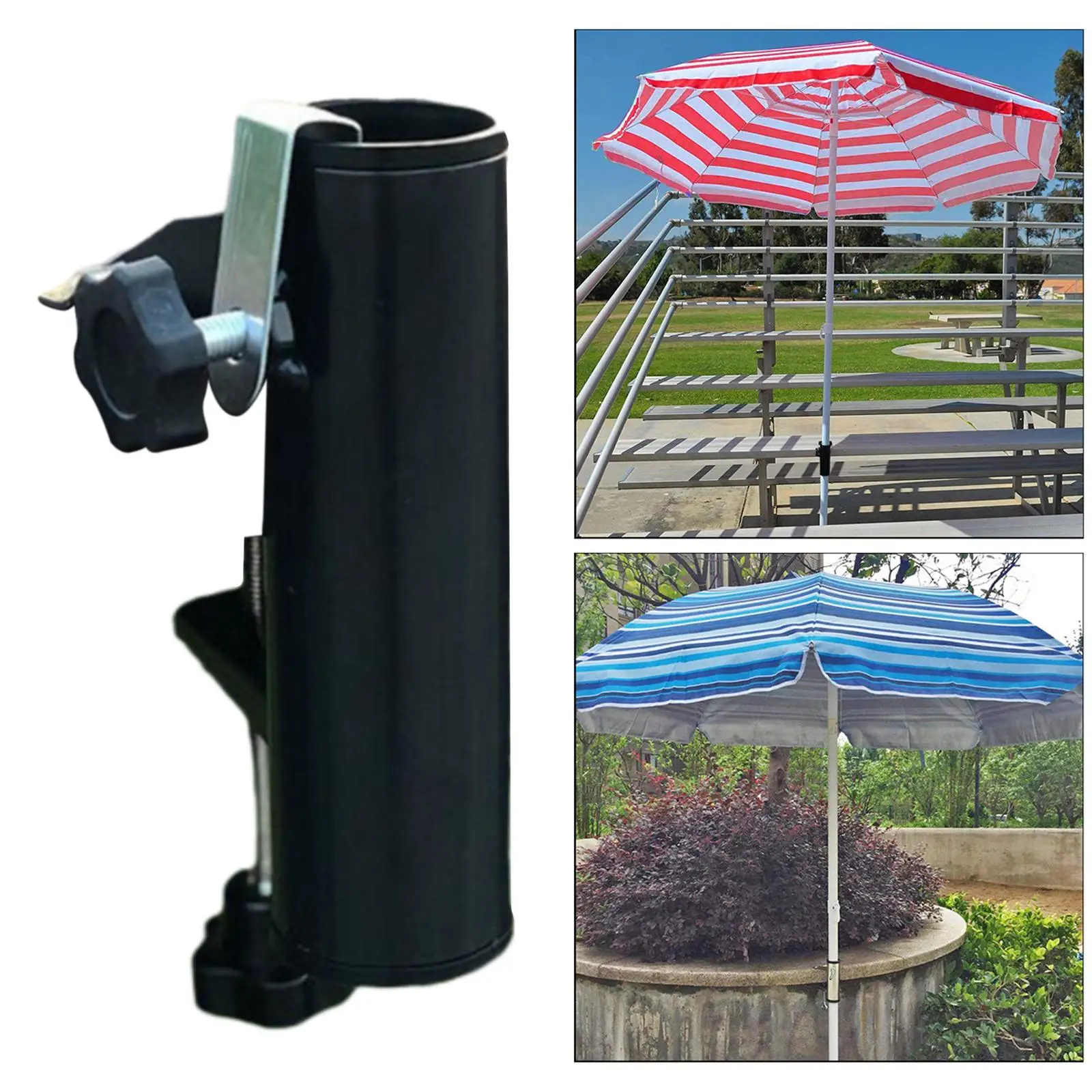 Metal Deck Umbrella Clamp Patio Umbrella Stand Fishing Umbrella Clamp Holder Clip for Patio Benches Balcony Courtyard Black