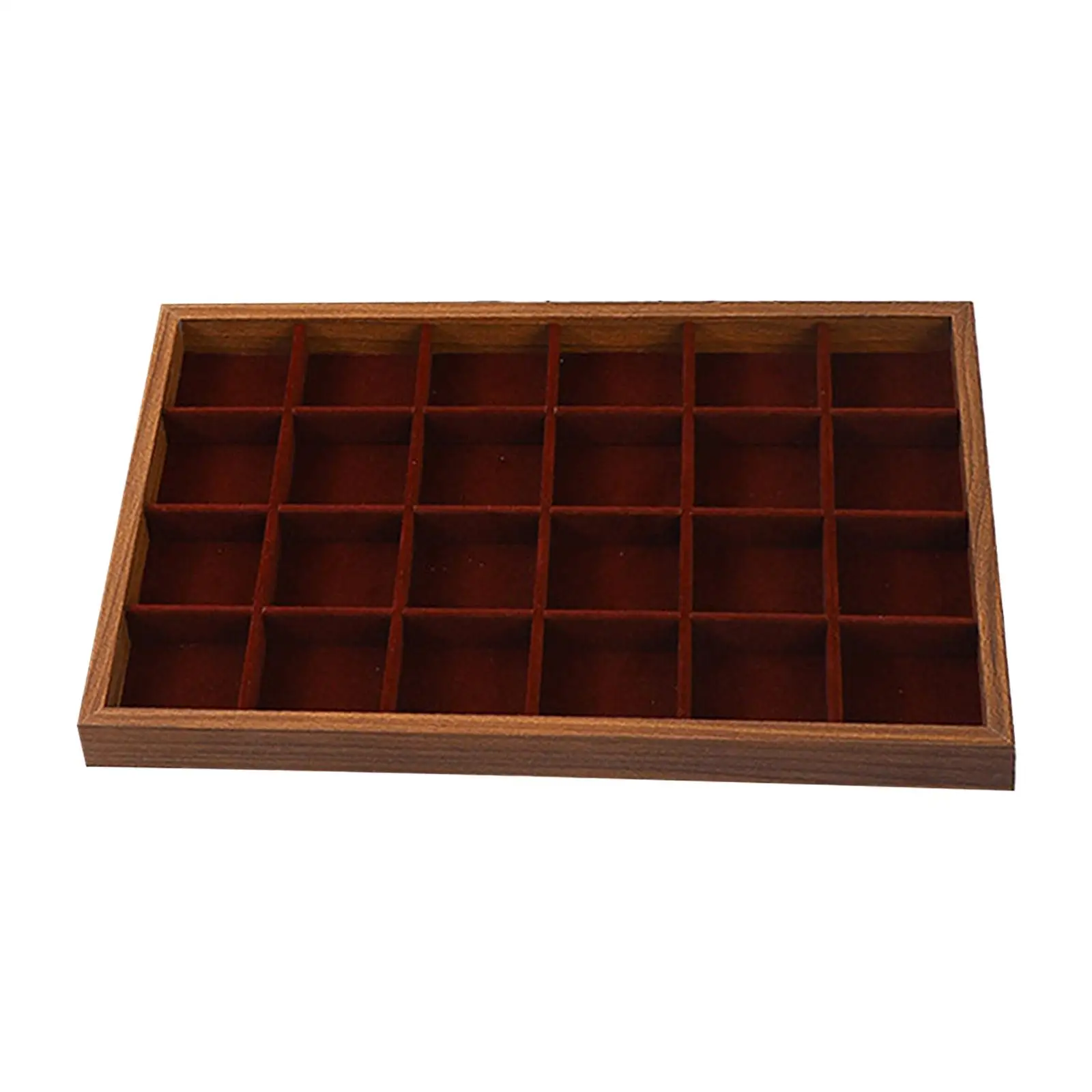 24 Grid Jewelry Drawer Organizer Tray Wood Jewelry Storage Box Case for Rings Necklaces Selling Show Earring Home Bedroom Drawer