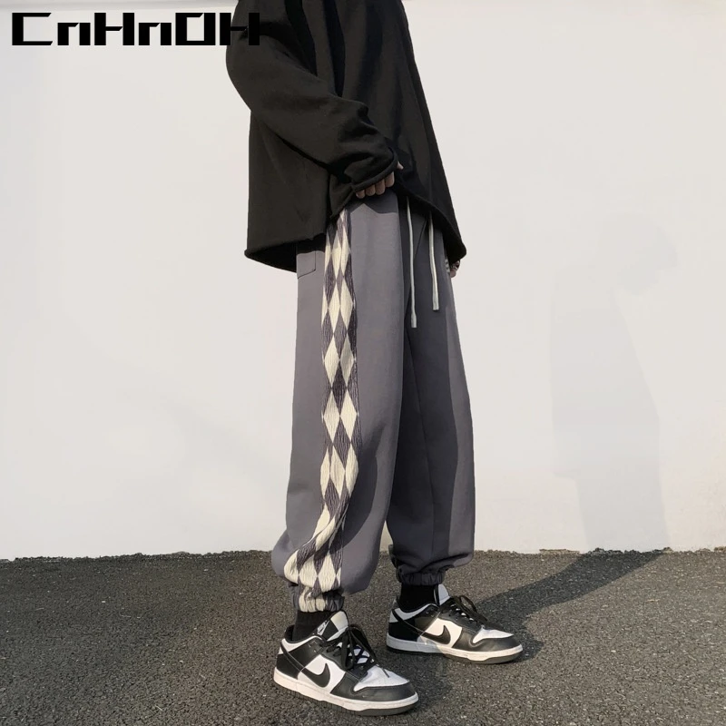 CnHnOH Spring and Summer New Bundled-leg Casual Pants Men's Trend Side Seam Stitching Youth Sports Casual Sweatpants Men plus size khaki pants