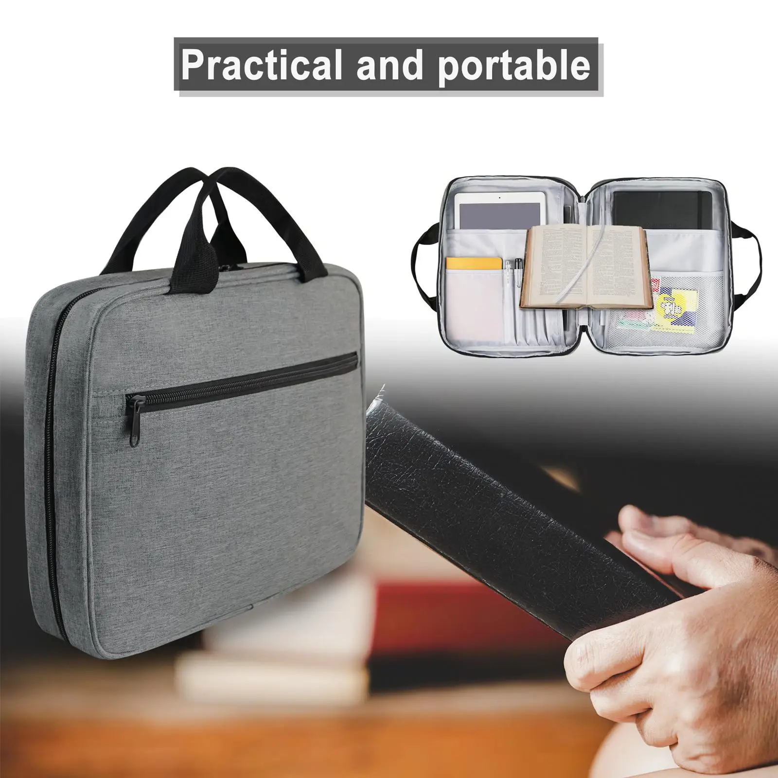 Travel Carry Case with Pen Slots Handbag with Handle and Zipper Church Bag Storage Bag Carrying Book Case Large for Men Women