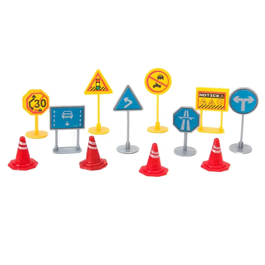 12Pcs Model Railway Traffic Road Signs Oo Gauge Traffic Cones Playset Decor
