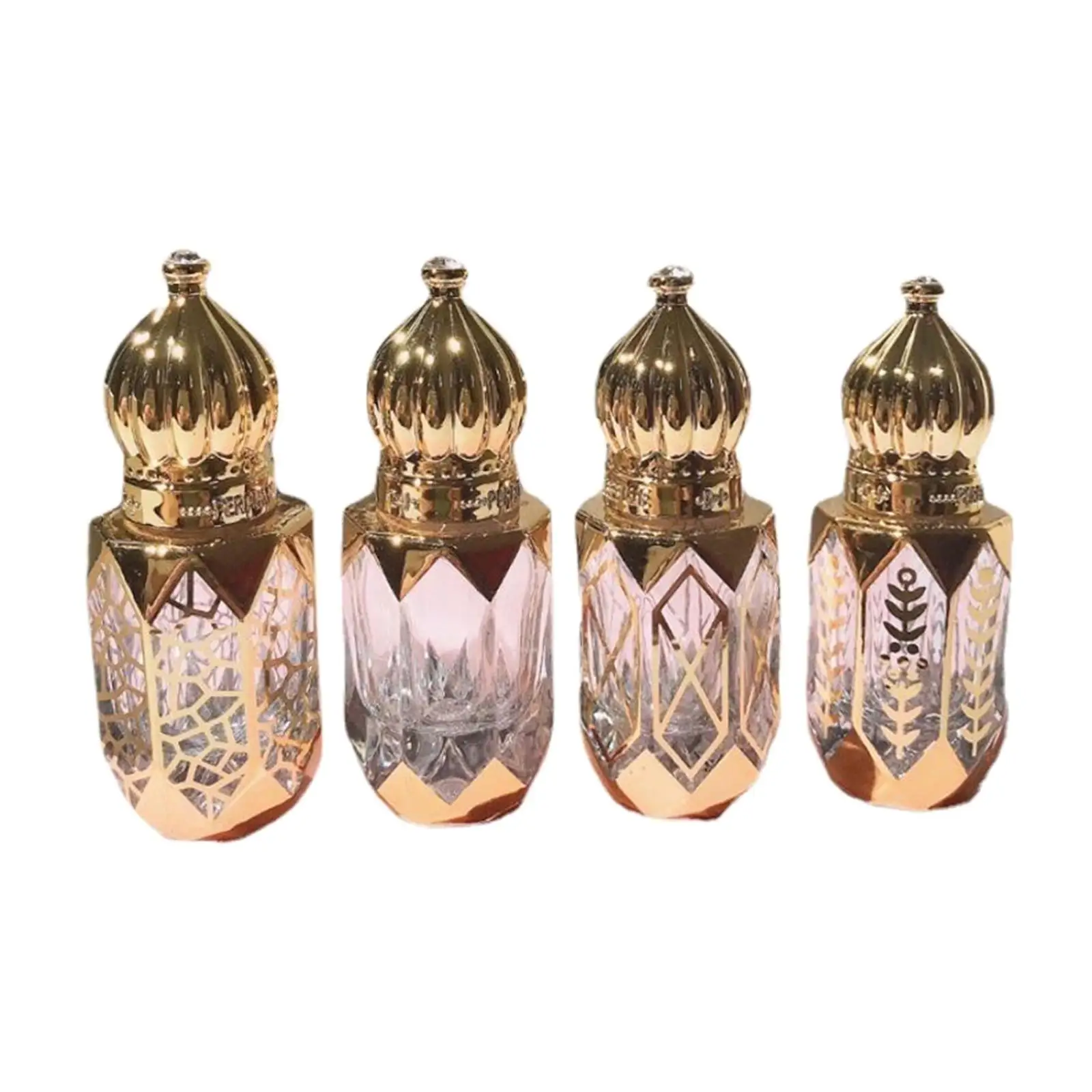 4 Pieces Roll On Bottles Arabic Luxury Mini Roller Ball Portable Golden 6ml Roller Bottles Vial for Fragrance Perfume Travel