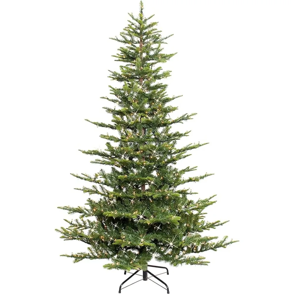 Holiday Decorations Christmas Village 7.5 Foot Pre-Lit Aspen Fir Artificial Christmas Tree With 700 UL Listed Clear Lights Green