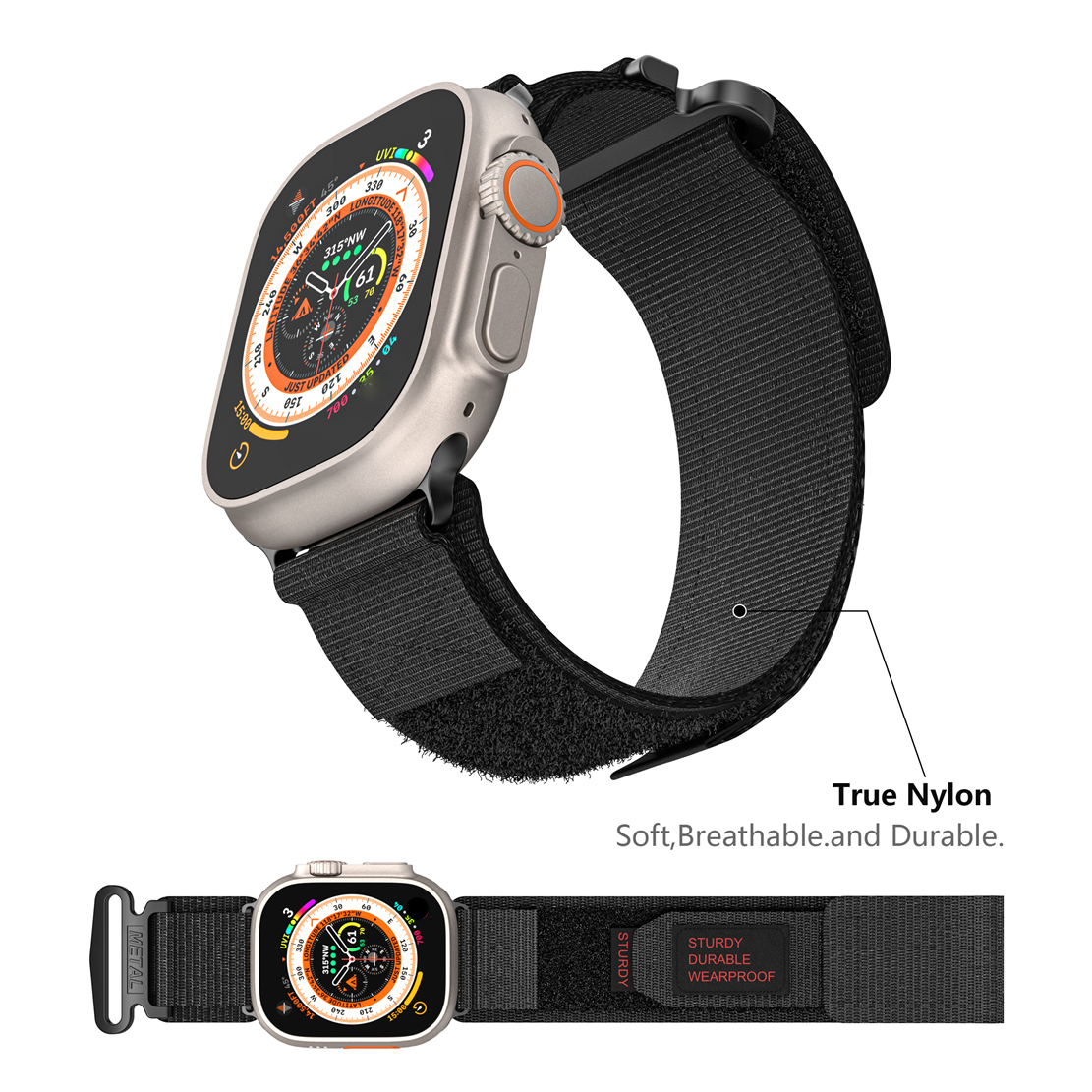 Kompatibel mit Apple Watch Series 10/9/8/7 6/5/4/SE Ultra 2/3 Nylon-Webarmband. Passend für 49 mm 46 42 44 45 38 mm 40 mm 41 mm – Detail 7