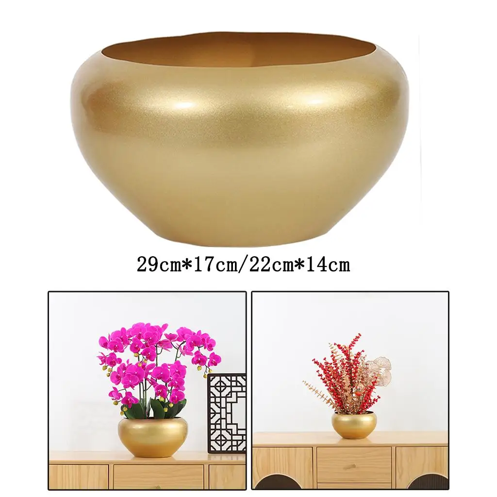 Gold Metal Plant Pot with Drainage Planters Holder Flowerpot Matte Rack Golden for Indoor Outdoor Home Decor Garden Tabletop