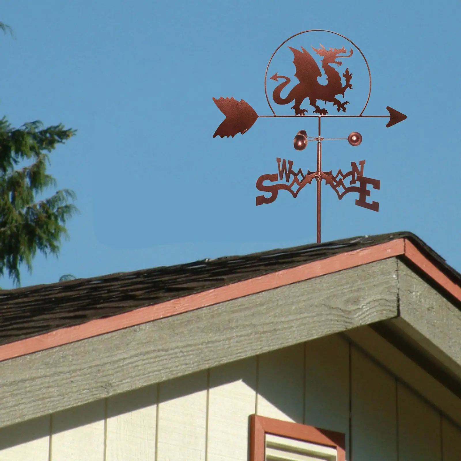 Dragon Shape Wind Vane Garden Home Roof Mount Yard Stake, Iron Weather Vane Farm Scene Durable Wind Speed Spinner Decor