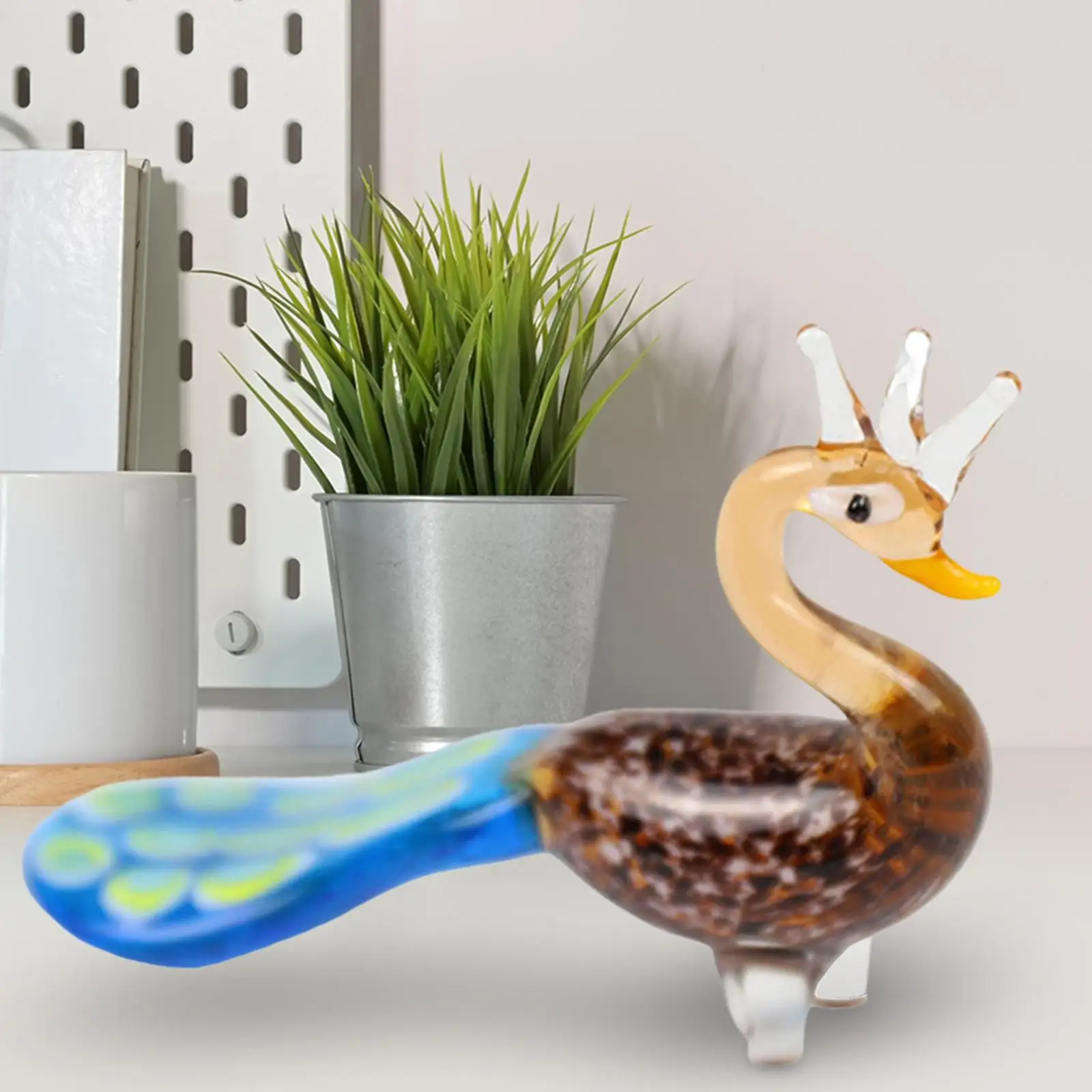 Glass Blown Peacocks Animal Figurines Outdoors Indoors Decoration Simulation