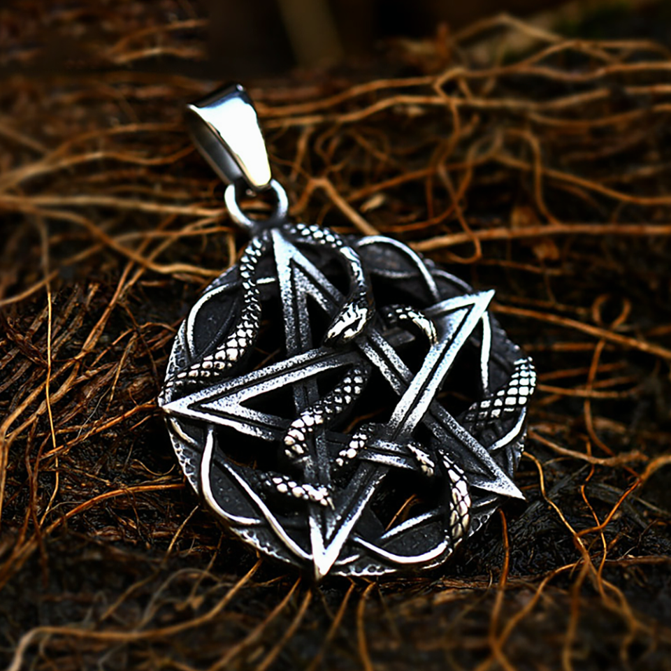 Vintage Edelstahl Pentagramm Spirale Anhänger Halsketten Für Männer Punk Biker Mode Amulett Schmuck Geschenke Dropshipping – Detail 2