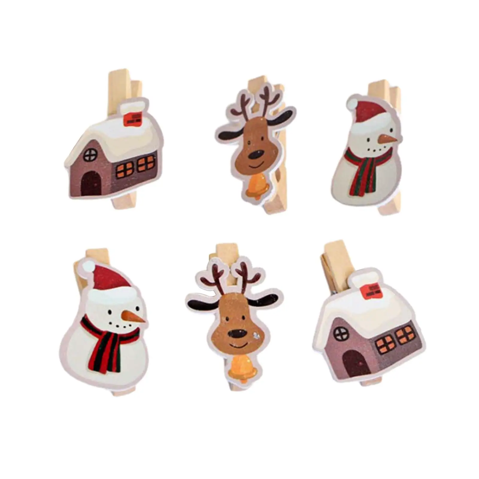 6x Christmas Wooden Clips Christmas Card Pegs Lovely Christmas Ornaments for Paper Crafts Cards Photo Holiday Party Supplies