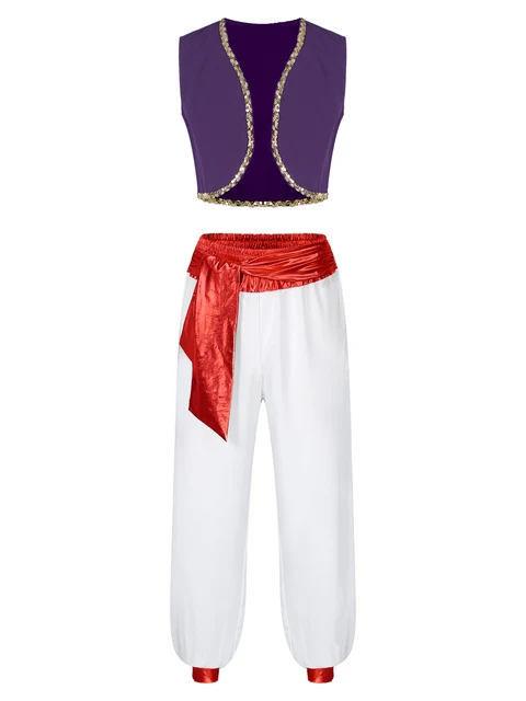 Disfraz de Aladin mítico para adultos, modelo de Lámpara de plástico,  chaleco, cinturón, pantalones, sombrero, Carnaval de Halloween - AliExpress