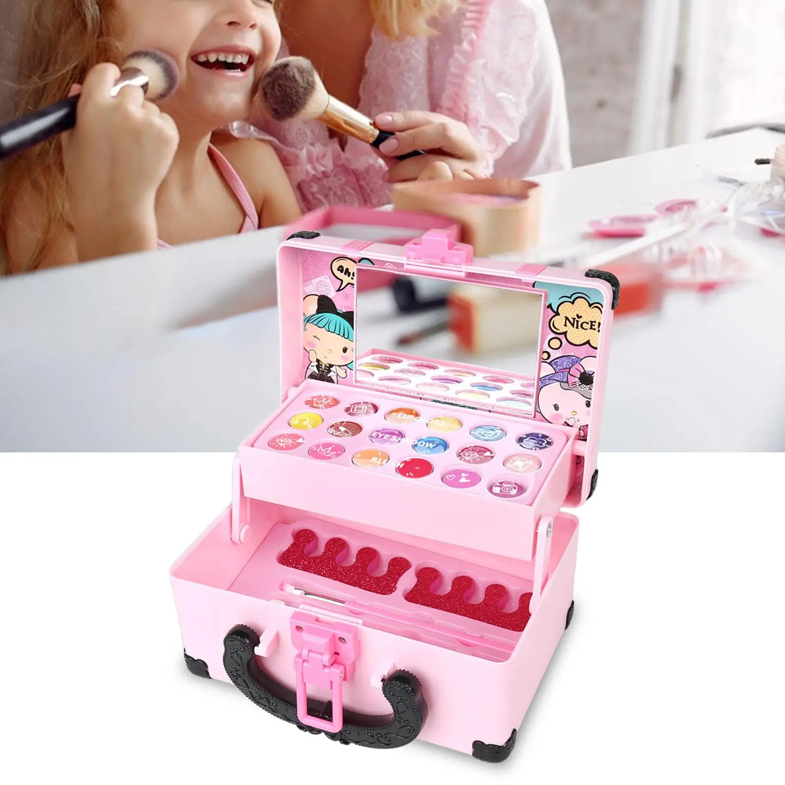 Pretend Play Makeup Toy Set Portable Pretend Cosmetic Makeup Accessories Children Makeup Playing Box for Girls Children Toddlers