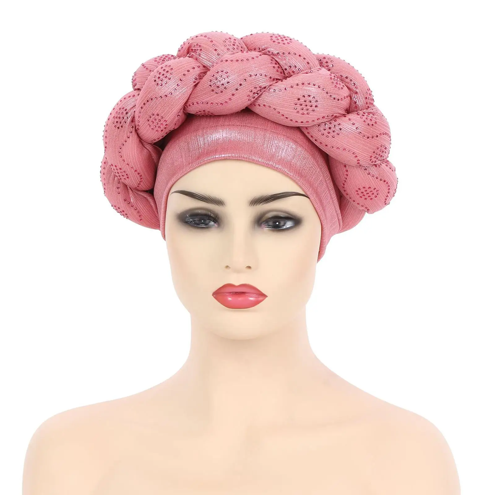 Women Beanie Cap Adjustable 56-58cm Bonnet Hijab Hat Rhinestones Head Scarf African Turban Head Wraps for Lady Female Wet Hair