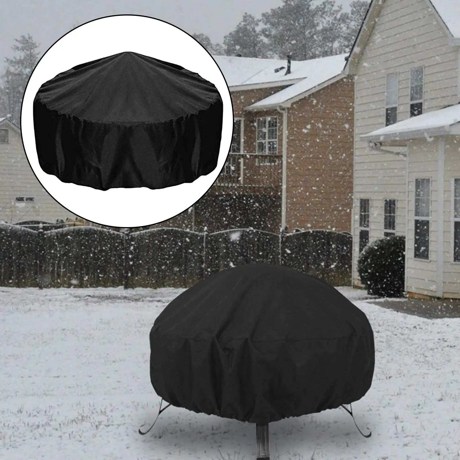 Fire  Cover  Round Durable Weather-Resistant Waterproof Black