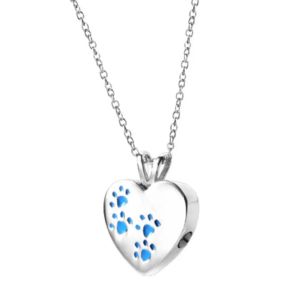 Paw Print Heart Cremation Urn Necklace for Dogs Doggie Memorial